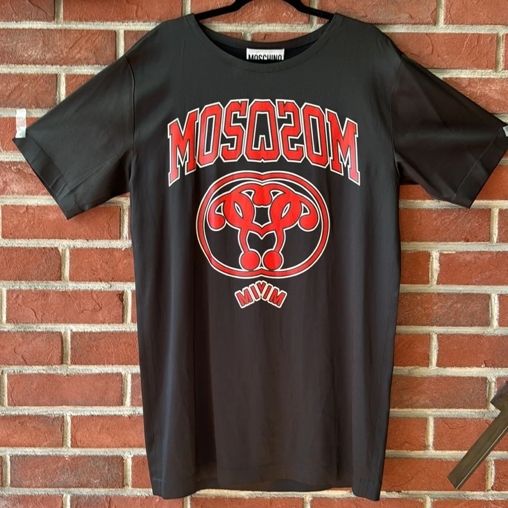 •MOSCHINO Double Question Mark Black and Red Stretch Dress Shirt Size US 6